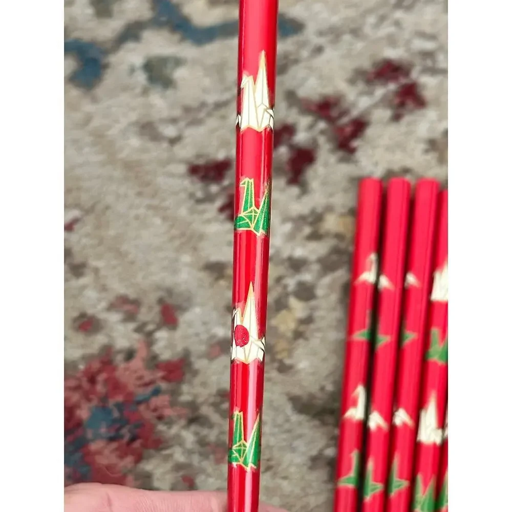 Vintage Red Japanese Wooden Chopsticks Pack Of 3 sets